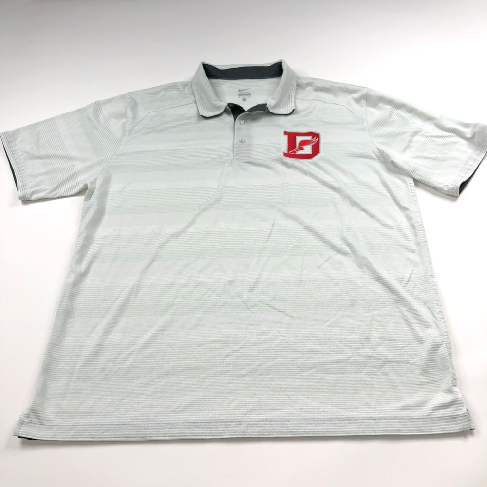 Nike XL Mens Polyester Golf SS Button Polo Striped Shirt Gray LOGO